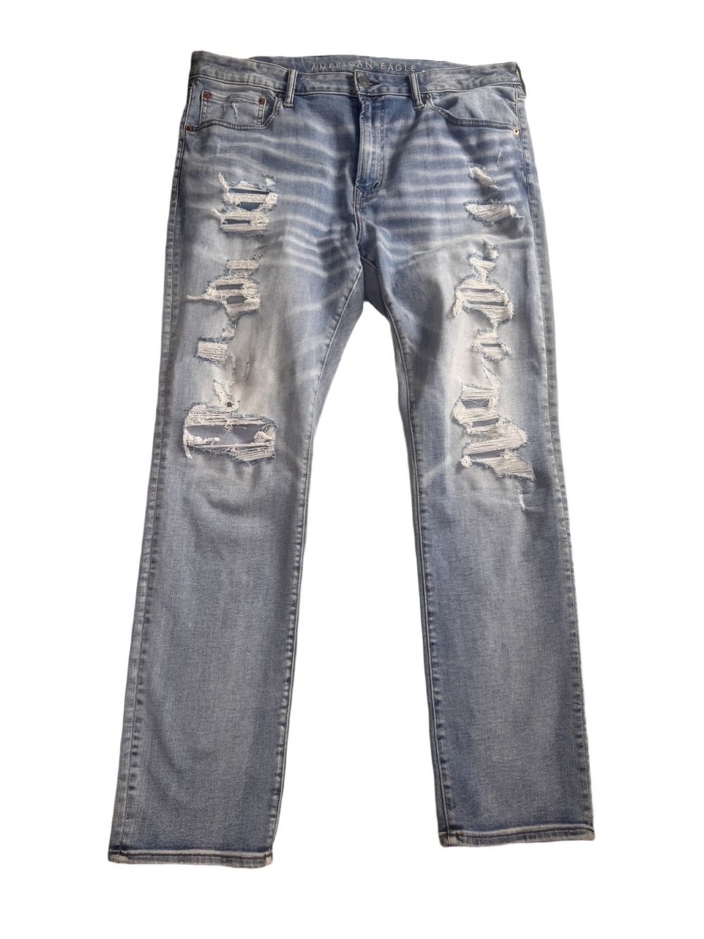 ☮️ 2/$30 American Eagle Outfitters Light Blue Ripped Men's Straight Jeans 38x32